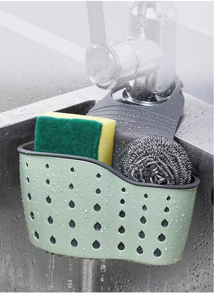 Perfii Soap Sponge Drain Rack Holder for the Kitchen Sink Suction Cup Kitchen Organisers with Double Decker Hanging Baskets and Wash Basin Accessories  - Image 2