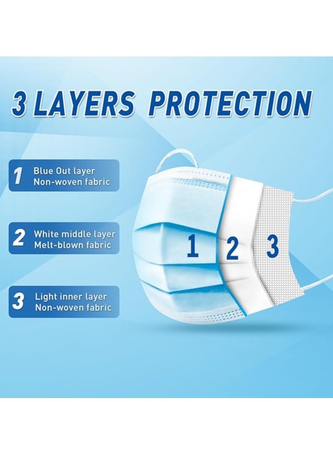 YASHFEEN 100-Piece Disposable Medical 3-Layer High Quality Earloop Face Masks Set - Blue(2 Pack)  - Image 2