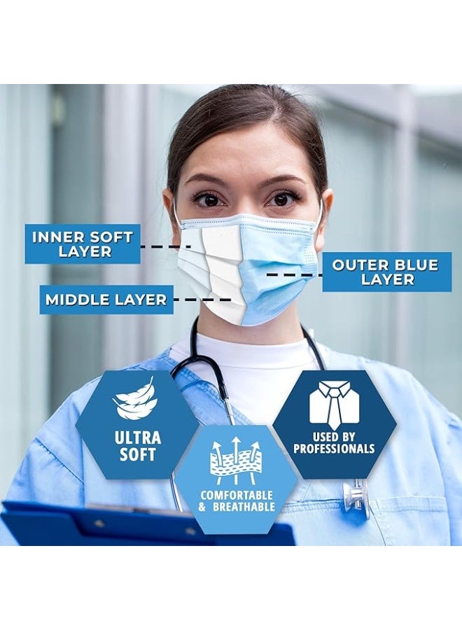 YASHFEEN 100-Piece Disposable Medical 3-Layer High Quality Earloop Face Masks Set - Blue(2 Pack)  - Image 4