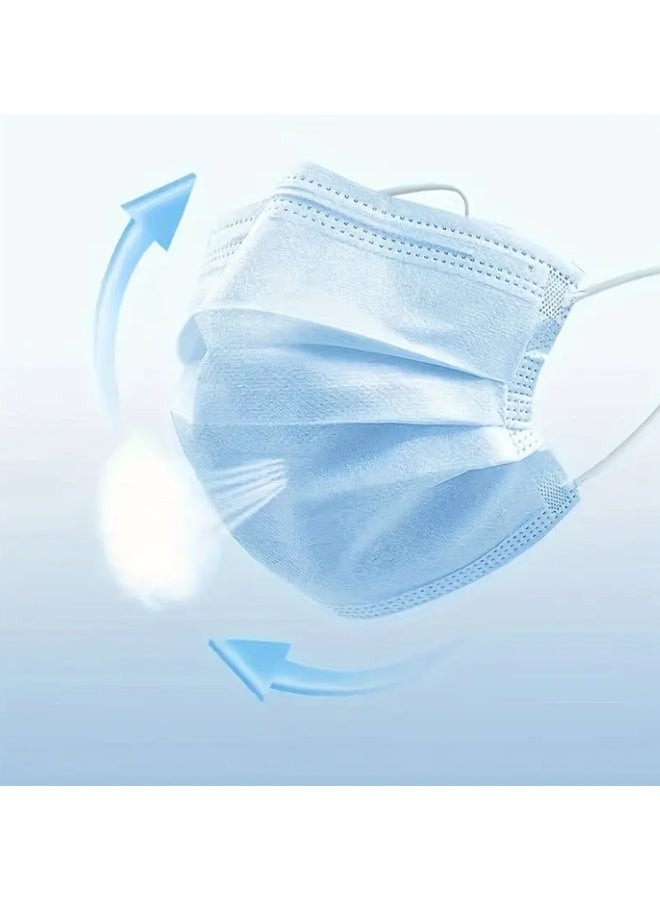 YASHFEEN 100-Piece Disposable Medical 3-Layer High Quality Earloop Face Masks Set - Blue(2 Pack)  - Image 3