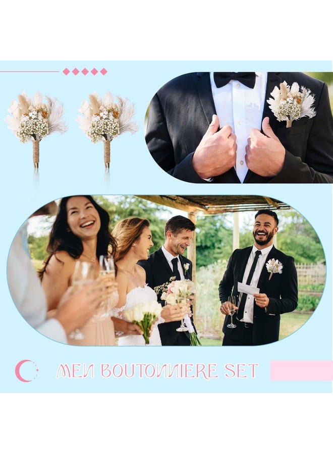 Fabbay 9 Pcs Wedding Dried Flowers Boutonniere for Men Boho Wedding Party Prom Corsage Boho Wedding Decorations Wedding Grooms Buttonhole for Groom and Groomsmen Ceremony Decoration (Cute Style) - Image 4