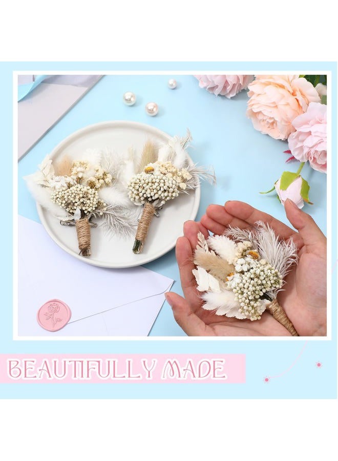 Fabbay 9 Pcs Wedding Dried Flowers Boutonniere for Men Boho Wedding Party Prom Corsage Boho Wedding Decorations Wedding Grooms Buttonhole for Groom and Groomsmen Ceremony Decoration (Cute Style) - Image 3