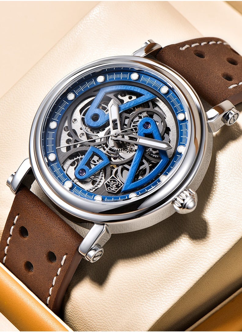 BENYAR - Men's Automatic Watches 40mm Skeleton Stainless Steel Fashion Wrist Watch for Men Leather Watchband - Image 1