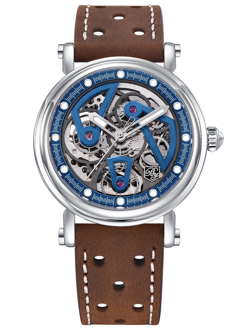 BENYAR - Men's Automatic Watches 40mm Skeleton Stainless Steel Fashion Wrist Watch for Men Leather Watchband - Image 1