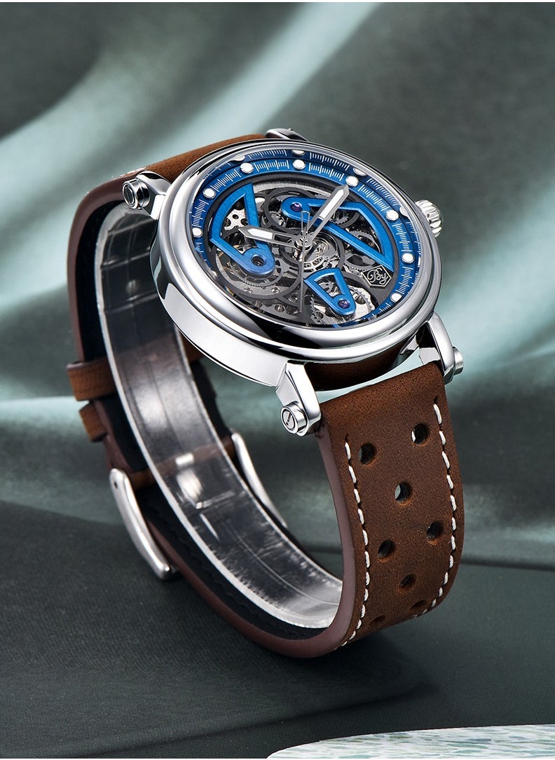 BENYAR - Men's Automatic Watches 40mm Skeleton Stainless Steel Fashion Wrist Watch for Men Leather Watchband - Image 1