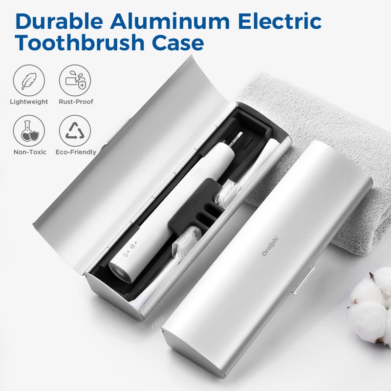 Oralphi Aluminum Electric Toothbrush Travel Case, 2 in 1 Travel Toothbrush Holder for Oral B/Oral-B Pro 1000 1500 5000 7000 and Most Electric Toothbrush for Traveling, Removable Silicone Liner-Silver - Image 2