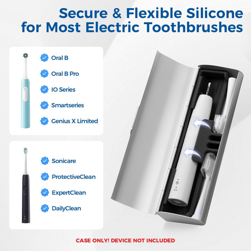 Oralphi Aluminum Electric Toothbrush Travel Case, 2 in 1 Travel Toothbrush Holder for Oral B/Oral-B Pro 1000 1500 5000 7000 and Most Electric Toothbrush for Traveling, Removable Silicone Liner-Silver - Image 4