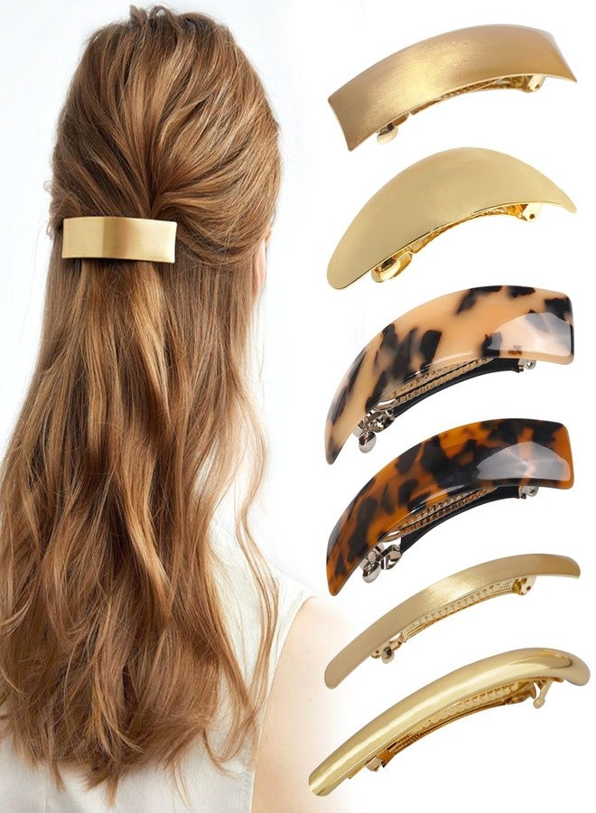 Ayesha 6pcs Women Gold Hair Clips Metal Flat Hair Clips Tortoise Retro Gold Hair Barrettes French Clip Barrettes for Women Lady - Image 1