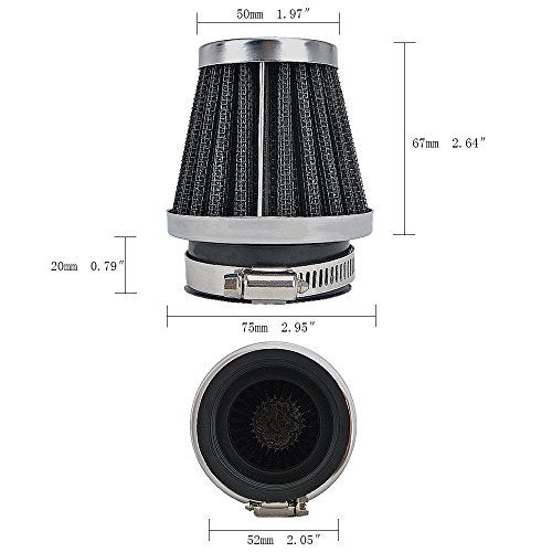 MUYI 2 Pack 2.05inches Motorcycle Air Filters Round Tapered Clamp-on Pod Intake Filter Cleaner for Dirt Bike ATV Moped Pit Bike Scooter Vintage(52mm) - Image 2