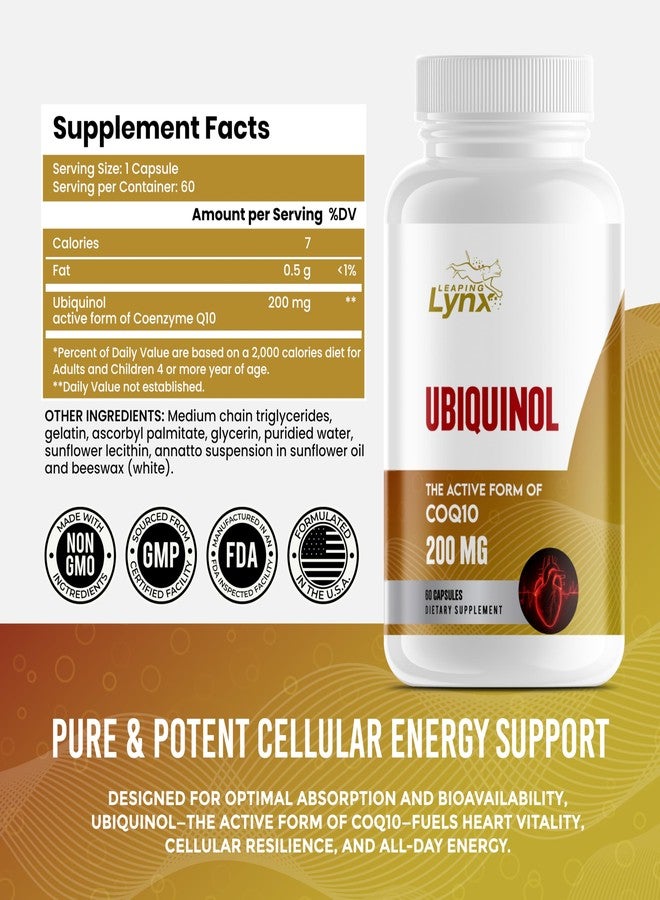 Leaping Lynx Ubiquinol CoQ10 200mg – High Absorption Active Coenzyme Q10 Supplement for Heart Health, Energy & Cellular Vitality | 60 Capsules, 60-Day Supply | Bioavailable Antioxidant Formula | Non-GMO - Image 2
