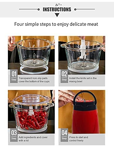 VBM Food Chopper Electric Food Processer Meat Grinder Glass Bowl Blender For Lean Meat Chicken Vegetables Fruits Nuts Fast and Slow 3 Speeds 2L250W - Image 5