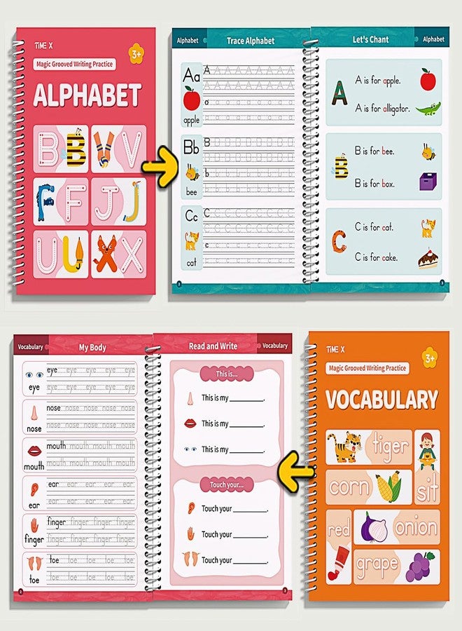 Timetome TIME X Magic Grooved Writing Practice Books, Reusable 3D Groove Handwriting Practice Workbooks for Kids Ages 3-8, Large Preschool Writing Books with Disappearing Ink for Kids 5-7 (Practice 6-Books) - Image 3