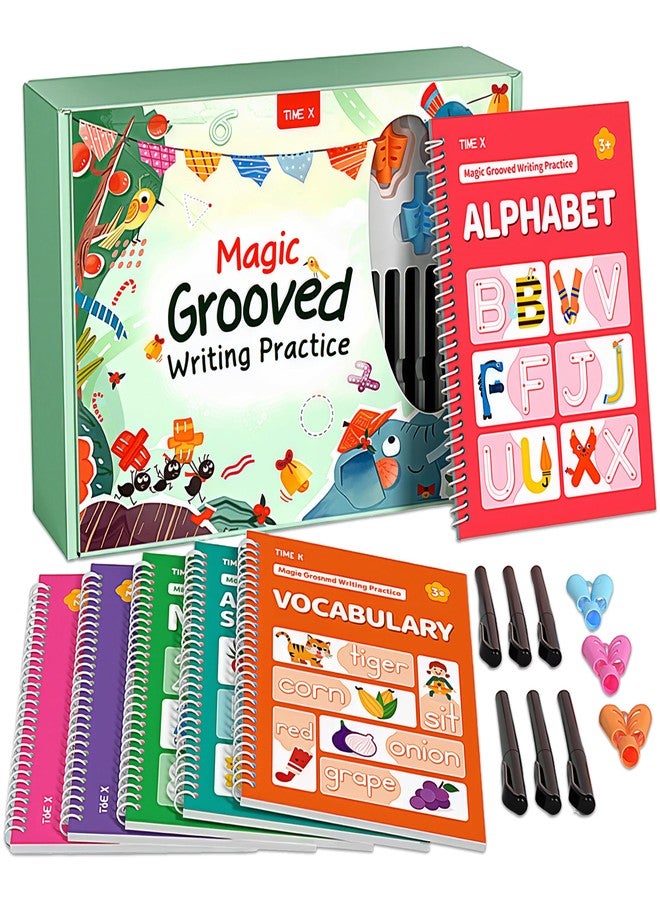 Timetome TIME X Magic Grooved Writing Practice Books, Reusable 3D Groove Handwriting Practice Workbooks for Kids Ages 3-8, Large Preschool Writing Books with Disappearing Ink for Kids 5-7 (Practice 6-Books) - Image 1