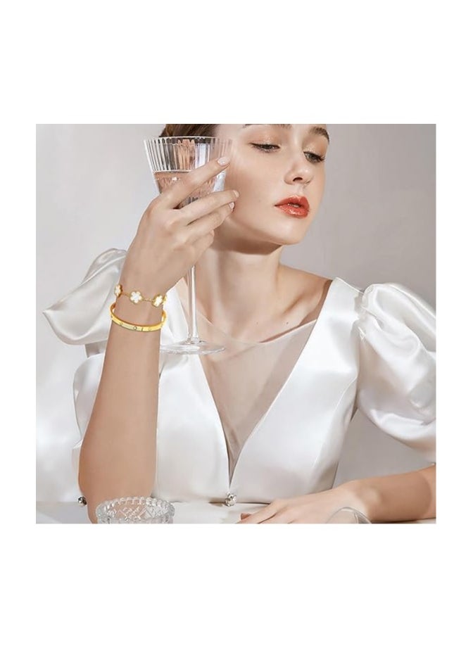 Fayrouz Jewellery - Stackable Gold Clover Bracelets for Women - 2 Pieces Stainless Steel 18K Gold Plated Friendship Love Cubic Zirconia Bracelets - Image 1