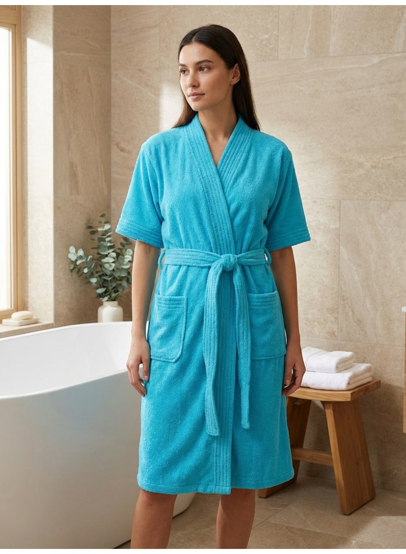 Ambrosia 100% Cotton XXL Aqua Unisex Terry Bathrobe Luxor for Shower and Spa Highly Absorbent Plush Loungewear with Waist Belt and Front Pockets Quick Drying - Image 3