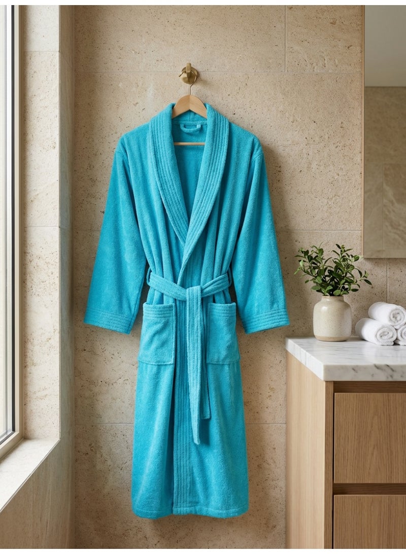 Ambrosia 100% Cotton XXL Aqua Unisex Terry Bathrobe Luxor for Shower and Spa Highly Absorbent Plush Loungewear with Waist Belt and Front Pockets Quick Drying - Image 5
