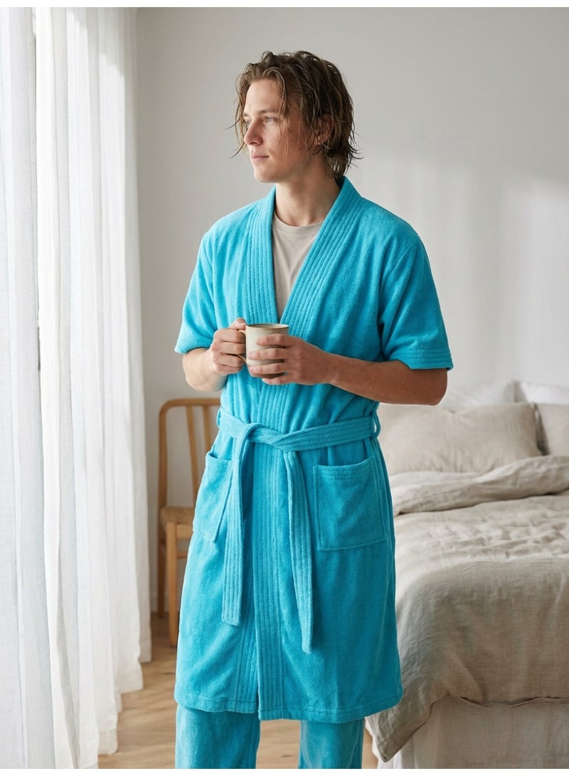 Ambrosia 100% Cotton XXL Aqua Unisex Terry Bathrobe Luxor for Shower and Spa Highly Absorbent Plush Loungewear with Waist Belt and Front Pockets Quick Drying - Image 4