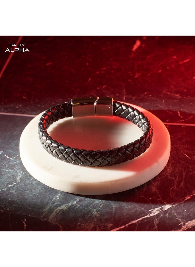 Salty سوار جلد أفروما الأسود المضاد للتأكسد للرجال | أساور يد للأولاد | أساور معصم للرجال | إكسسوارات مجوهرات عصرية | مجوهرات أنيقة بسيطة - Image 2