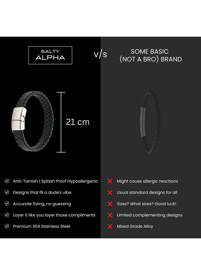 Salty سوار جلد أفروما الأسود المضاد للتأكسد للرجال | أساور يد للأولاد | أساور معصم للرجال | إكسسوارات مجوهرات عصرية | مجوهرات أنيقة بسيطة - Image 5