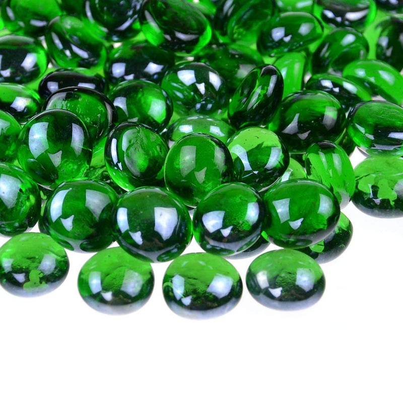 KINGOU Flat Glass GemsMarblesStonesBeads for Vase Filler Table Scatter Games 1 Lbs 1719mm Approx 34Green