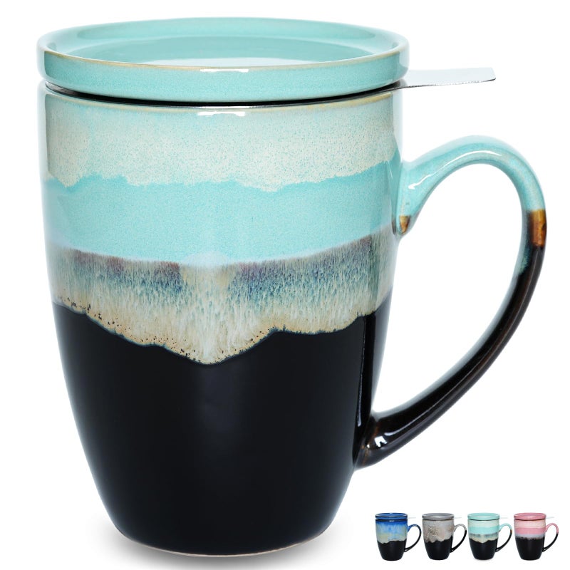 Bosmarlin Ceramic Tea Cup with Infuser and Lid 135 Oz 4 Colors to Choose Dishwasher and Microwave Safe Reactive Glaze Steeping Tea Mug with Strainer