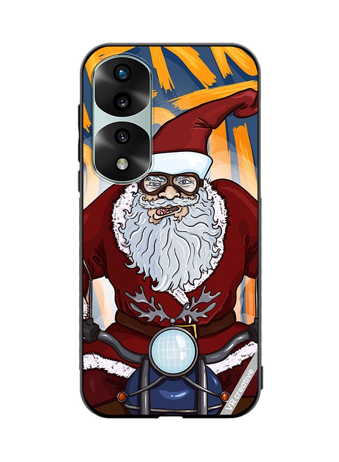 VR CREATIVE Protective Case Cover For Honor 70 Pro Cartoon Christmas Postcard Santa Claus On Motorcycle Design Multicolour - Image 1