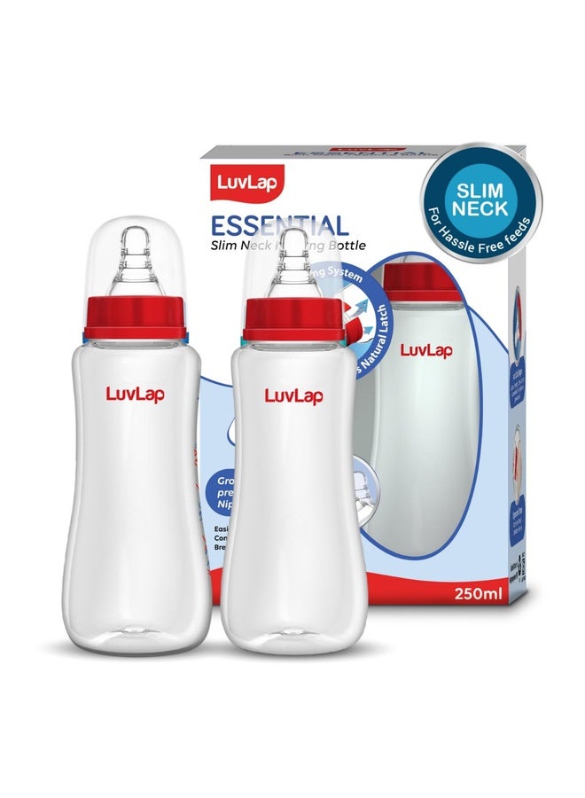 Luvlap Anti-Colic Slim/Regular Neck Essential Baby Plastic Feeding Bottle, 250Ml (Pack of 2), New Born/Infants/Toddler Upto 3 Years, BPA Free - Image 1