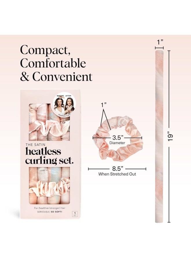 Satin Heatless Curlers Set – Heatless Curls Overnight with 34" Hair Curler & 2 Satin Scrunchies – Comfortable Hair Curlers to Sleep in for Frizz-Free, No Heat Damage Styling - Sunset Tie Dye - Image 2