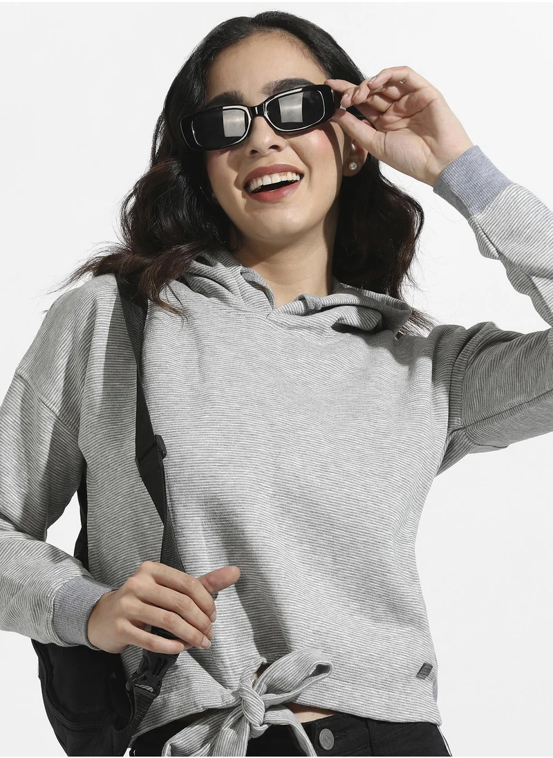 Campus Sutra Pullover Hoodie With Tie-Up Waist