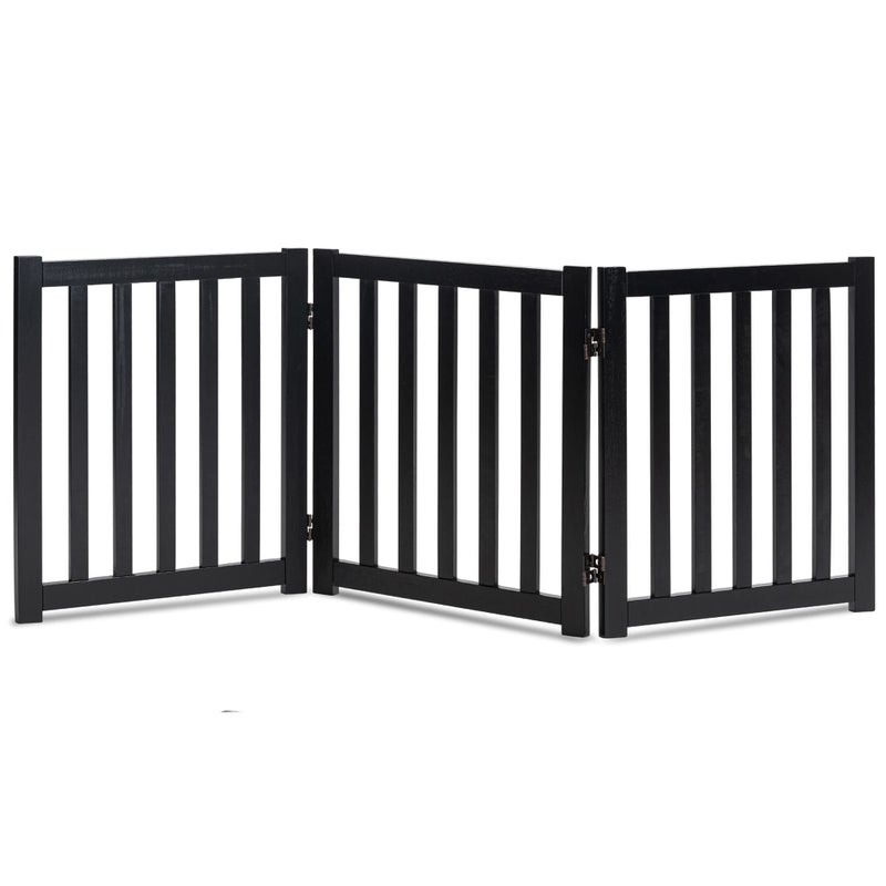 LZRS 3Panel Wooden Free Standing Foldable Dog Gate Indoor 24 HighStepOver Safety Pet Gate for Doorways Stairs Hallways Indoor Dog Barrier for Small to Medium Dogs Puppies Black