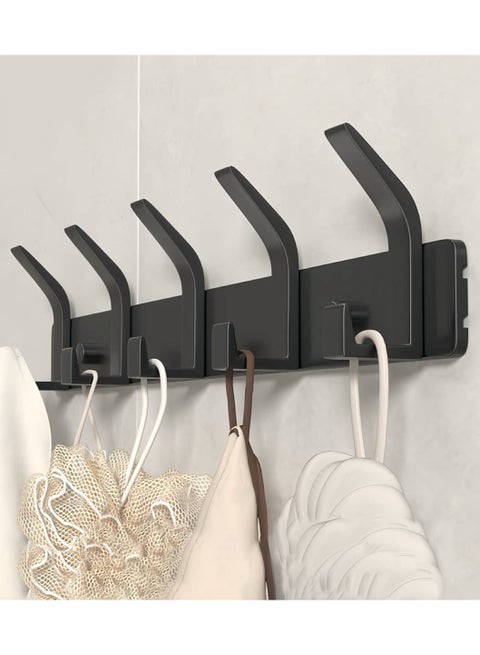 Wall Mounted Coat Rack Hook，5 Black Coat Hooks for Hanging Coats,Heavy Duty Metal Double Hook Rack Hook Rail,Coat Rack with Hooks,Wall Mount Coat Hanger for Hat Towel Purse Robes