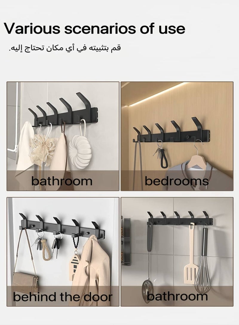 NayZaan Wall Mounted Coat Rack Hook，5 Black Coat Hooks for Hanging Coats,Heavy Duty Metal Double Hook Rack Hook Rail,Coat Rack with Hooks,Wall Mount Coat Hanger for Hat Towel Purse Robes - Image 2