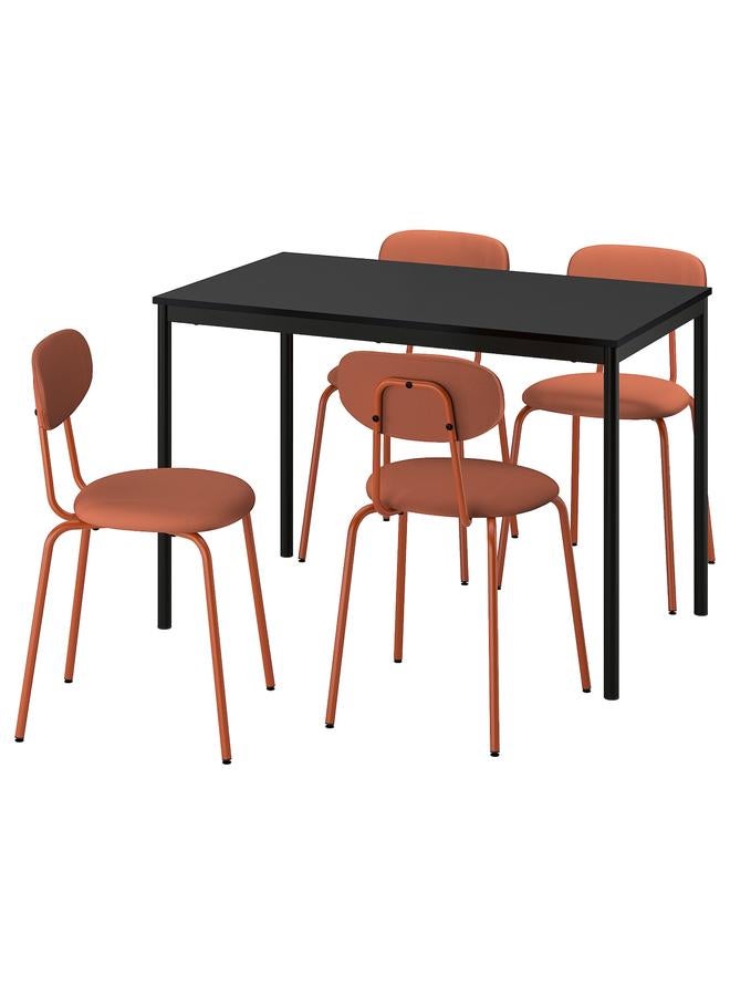 Table And 4 Chairs, Black Black/Remmarn Red-Brown, 110 Cm