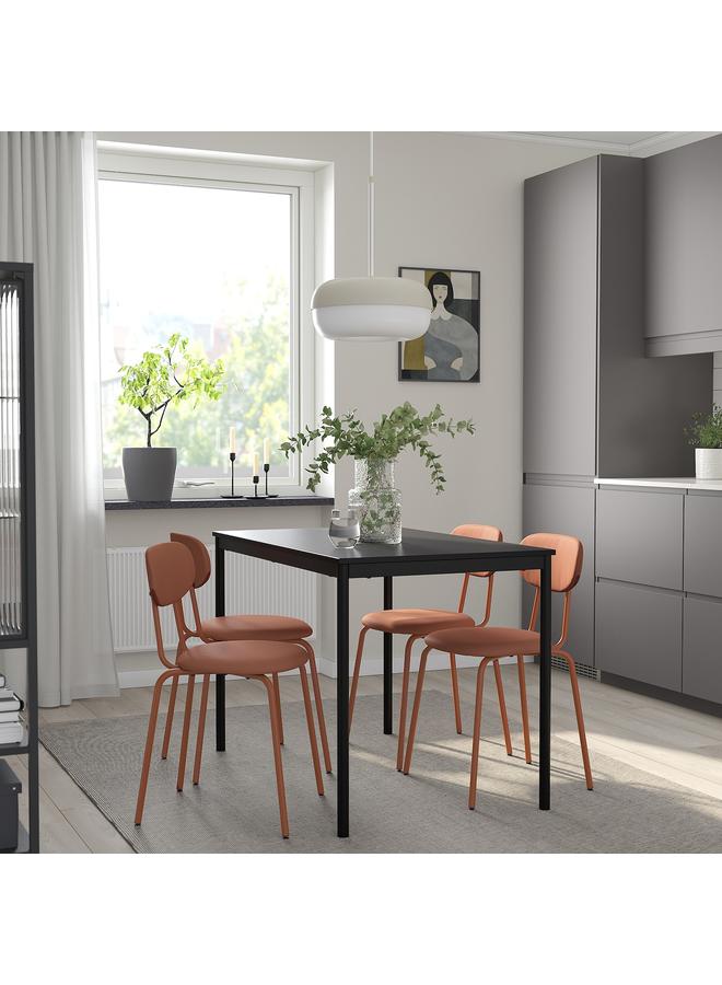 Table And 4 Chairs, Black Black/Remmarn Red-Brown, 110 Cm