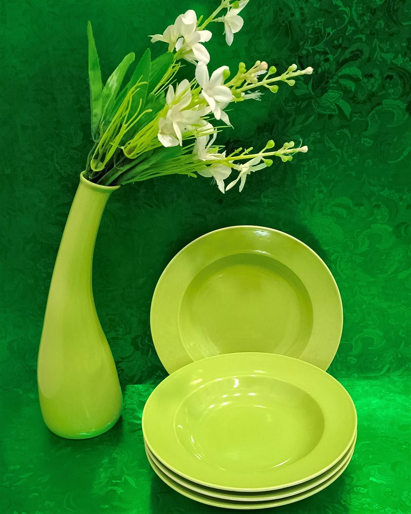 Caffeine Ceramic Handmade Stoneware Parrot Green 9 Inches Soup Plates/Pasta Plate/Macaroni Plate - Set of 4 Dishwasher & Microwave Safe - Image 1