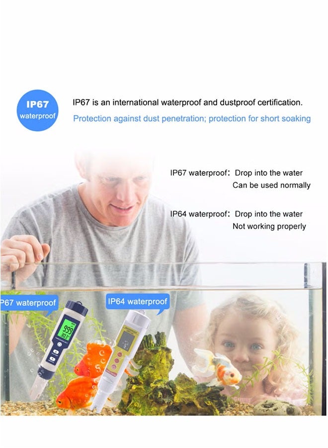ليفقورا جهاز قياس 5 في 1 المنزلي الإلكتروني، اختبار pH، TDS، EC، الملوحة، ودرجة الحرارة مع شاشة LCD لجودة المياه، مناسب للمياه الشرب، الأحواض المائية، وحمامات السباحة - Image 4