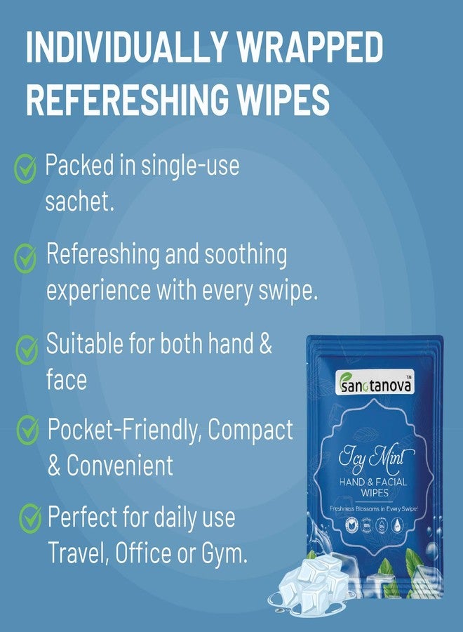SANCTANOVA ICE Mint Refreshing Wet Wipes for Face & Hand - Individually Wrapped | Soft Facial Wipes for Men & Women | Wet Wipes for Face Cleaning & Daily Use | Wipes (50 Count) - Image 5