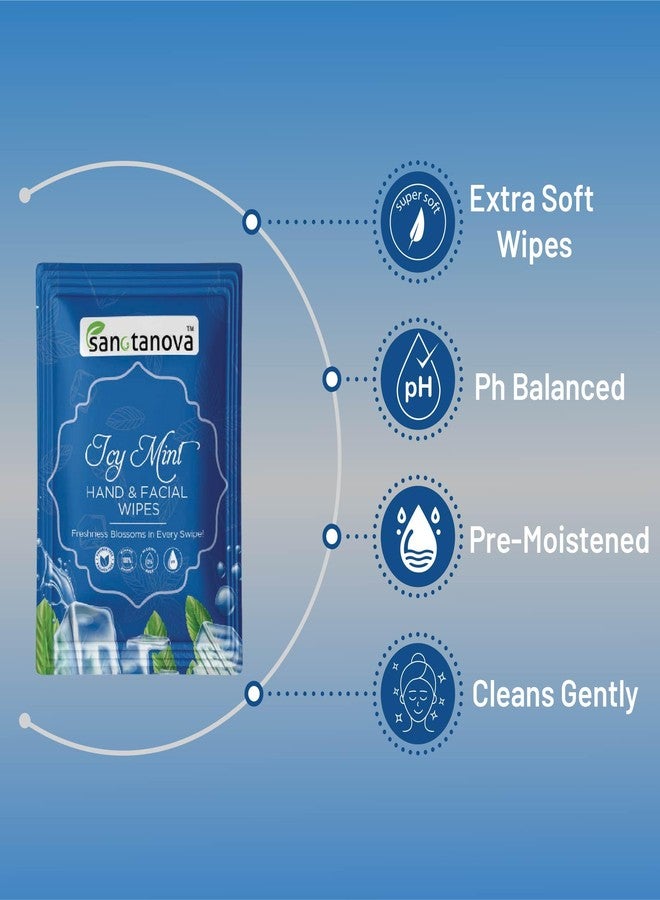 SANCTANOVA ICE Mint Refreshing Wet Wipes for Face & Hand - Individually Wrapped | Soft Facial Wipes for Men & Women | Wet Wipes for Face Cleaning & Daily Use | Wipes (50 Count) - Image 2