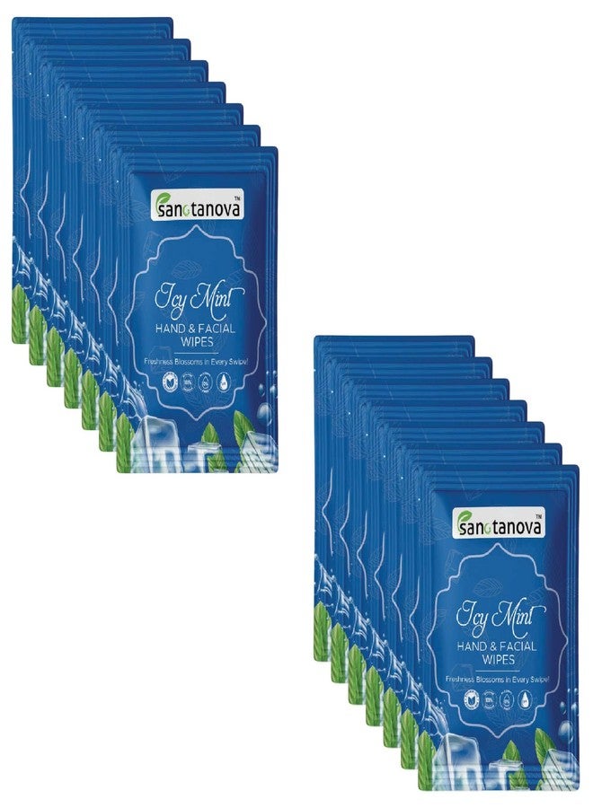 SANCTANOVA ICE Mint Refreshing Wet Wipes for Face & Hand - Individually Wrapped | Soft Facial Wipes for Men & Women | Wet Wipes for Face Cleaning & Daily Use | Wipes (50 Count) - Image 1