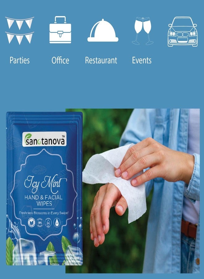 SANCTANOVA ICE Mint Refreshing Wet Wipes for Face & Hand - Individually Wrapped | Soft Facial Wipes for Men & Women | Wet Wipes for Face Cleaning & Daily Use | Wipes (50 Count) - Image 3