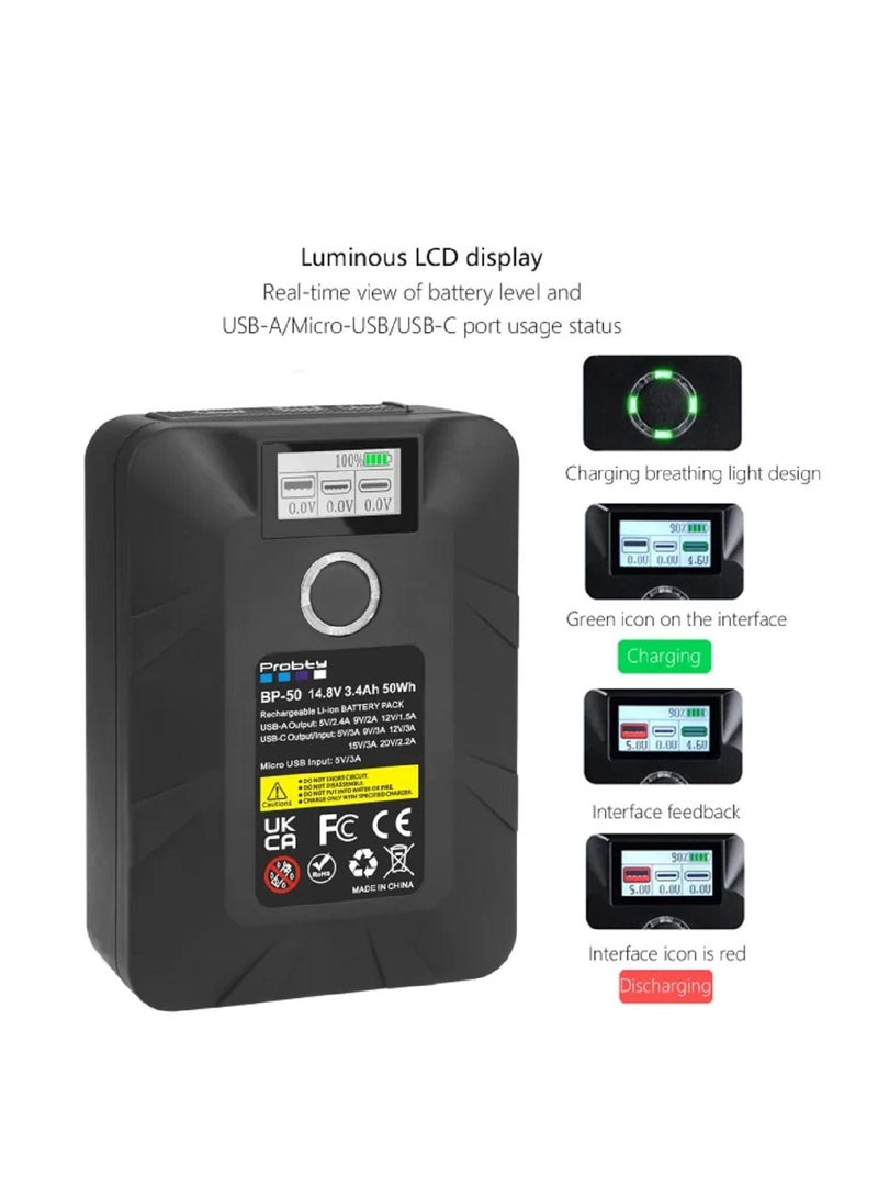 Probty V Mount Battery 100W with V-Lock lithium battery With USB and Type-C USB Port - Image 2