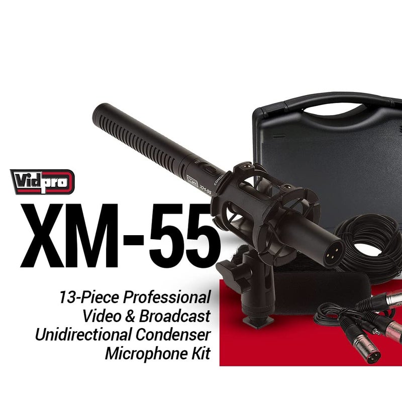 VidPro XM-55 13-Piece Professional Video & Broadcast Unidirectional Condenser Shotgun Microphone Kit - Complete Set Includes 2 Mounts Adapters Cables and More Perfect for Indoor and Outdoor Recording - Image 2