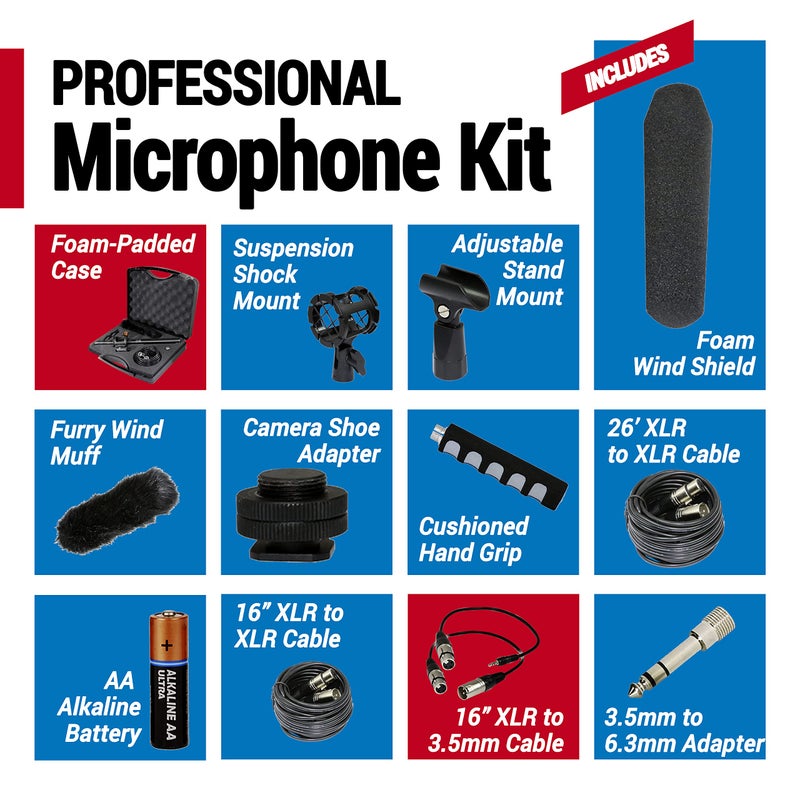 VidPro XM-55 13-Piece Professional Video & Broadcast Unidirectional Condenser Shotgun Microphone Kit - Complete Set Includes 2 Mounts Adapters Cables and More Perfect for Indoor and Outdoor Recording - Image 3