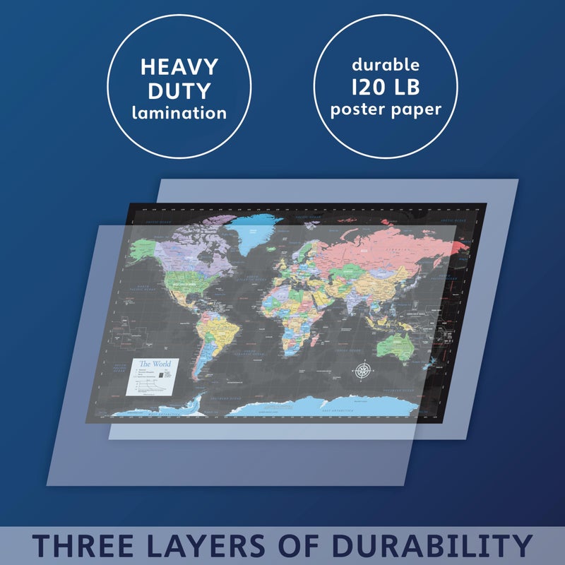 Palace Learning Laminated World Map Poster - Wall Chart Map of Earth - 18" x 29" (Black) - Image 3