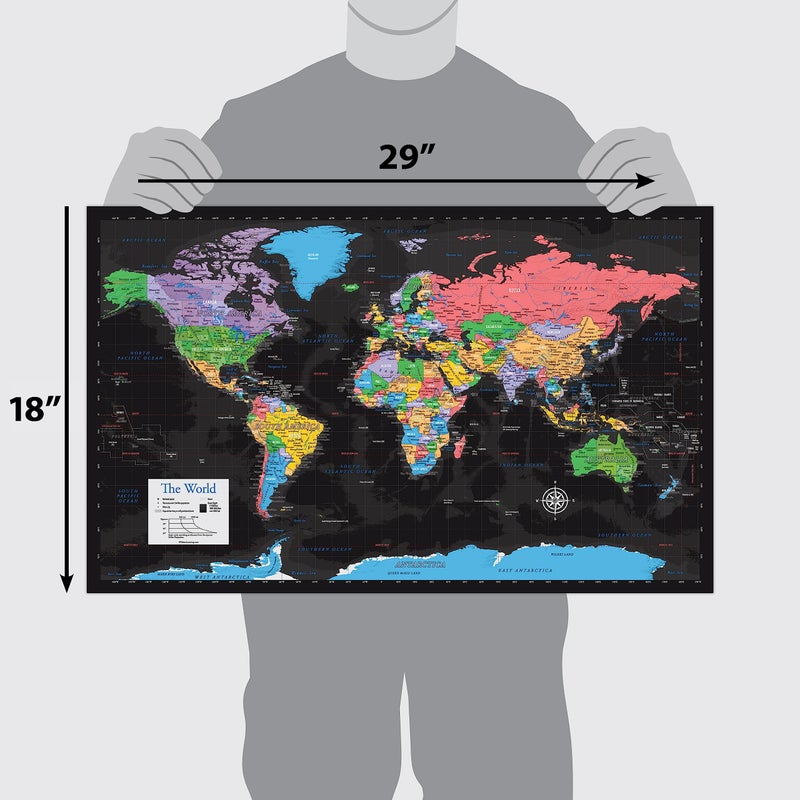 Palace Learning Laminated World Map Poster - Wall Chart Map of Earth - 18" x 29" (Black) - Image 2