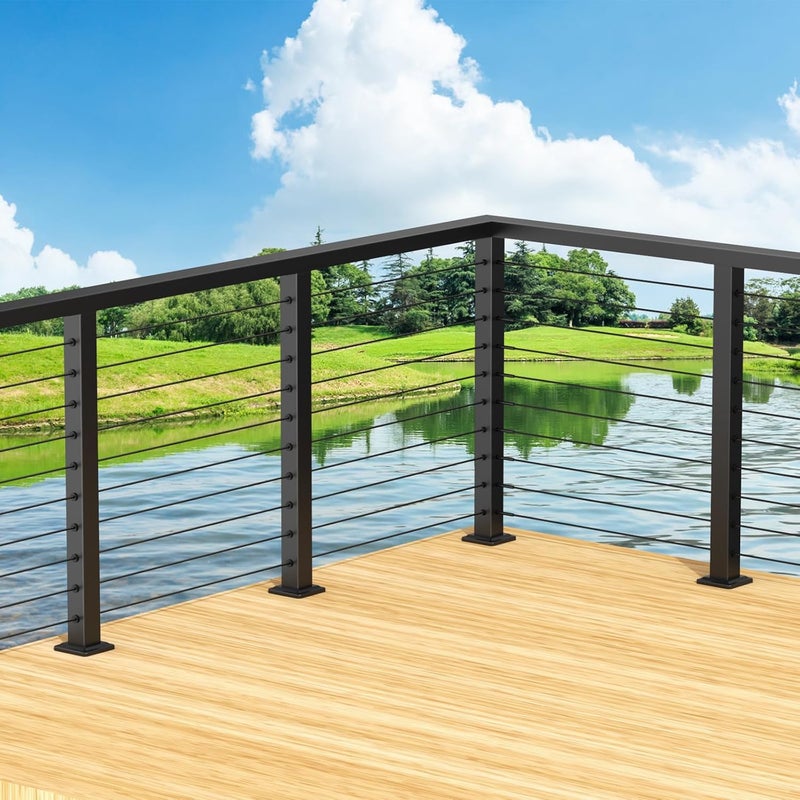 BLIKA 36" Cable Railing Corner Post(Post 35"x2"x2"), 3-Side Drilled Flat Top Surface Mount Corner Post, Stainless Steel Black Handrail Corner Post for Cable Railing Kits, BL05-CP - Image 5