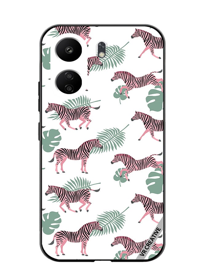VR CREATIVE Protective Case Cover For Xiaomi Redmi 13C Vector Zebra And Palm Leaves Isolated On White Design Multicolour - Image 1