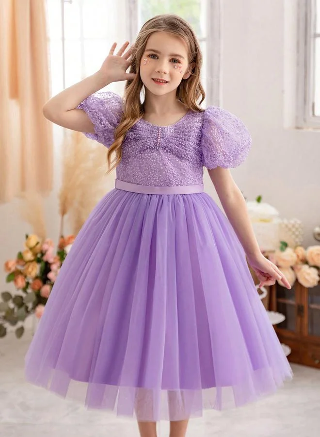 تايك تو فستان بناتي بأكمام منفوخة ودانتيل