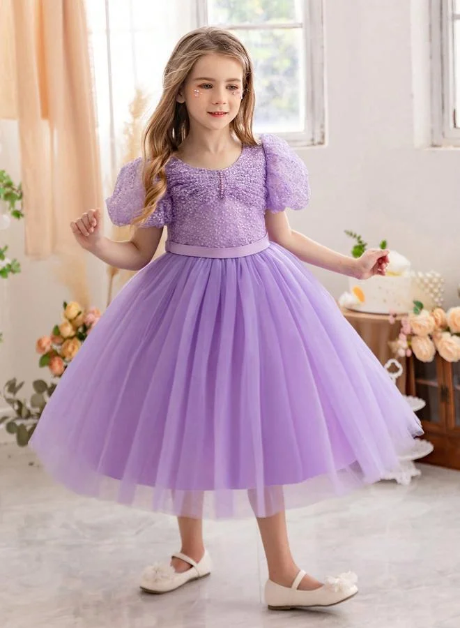 تايك تو فستان بناتي بأكمام منفوخة ودانتيل