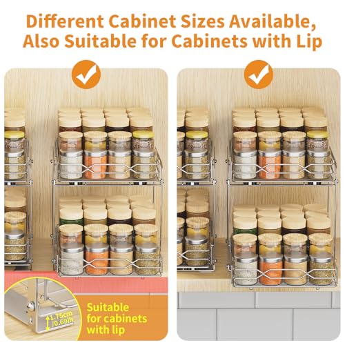 RCHYFEED Pull Out Spice Rack Organizer for Inside Cabinet, 2 Tier Spice Rack Spice Organization for Cabinet 6 Height Adjustable, Seasoning Organizer, 9.2"W x 10.4"D x 9.8"H (Also for Cabinet with Lip) - Image 4